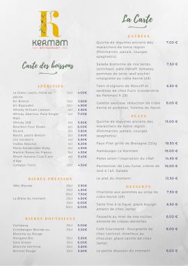 carte du restaurant